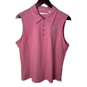 Greg Norman Womens Large Sleeveless Golf Polo Pink Embroidered Logo New‎